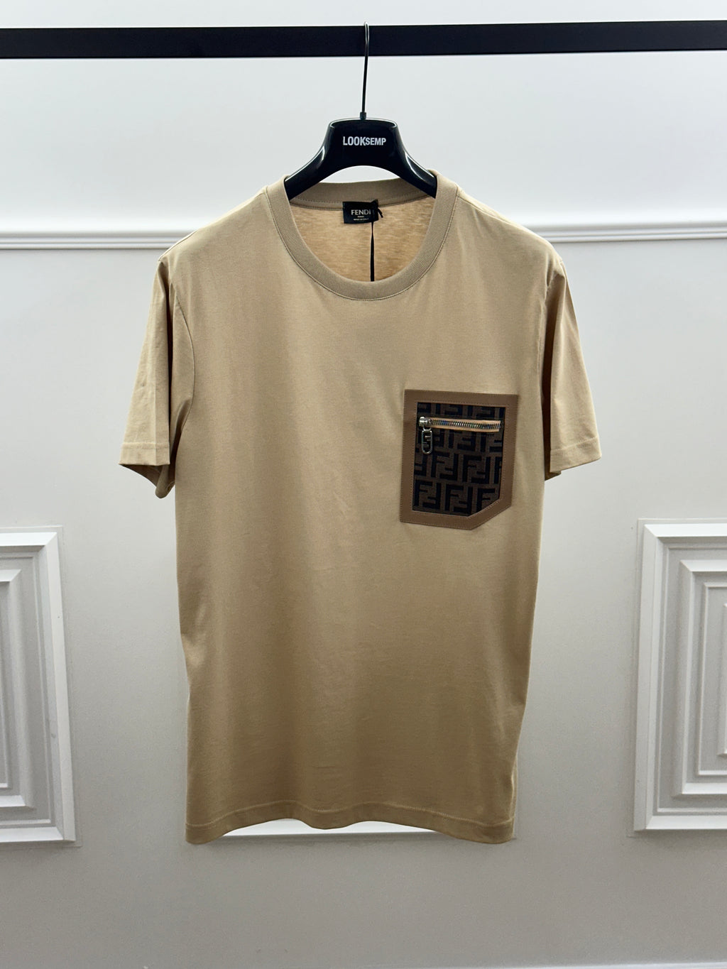 FENDI™ FF Pocket Zip T-Shirt Beige Luxury Edition