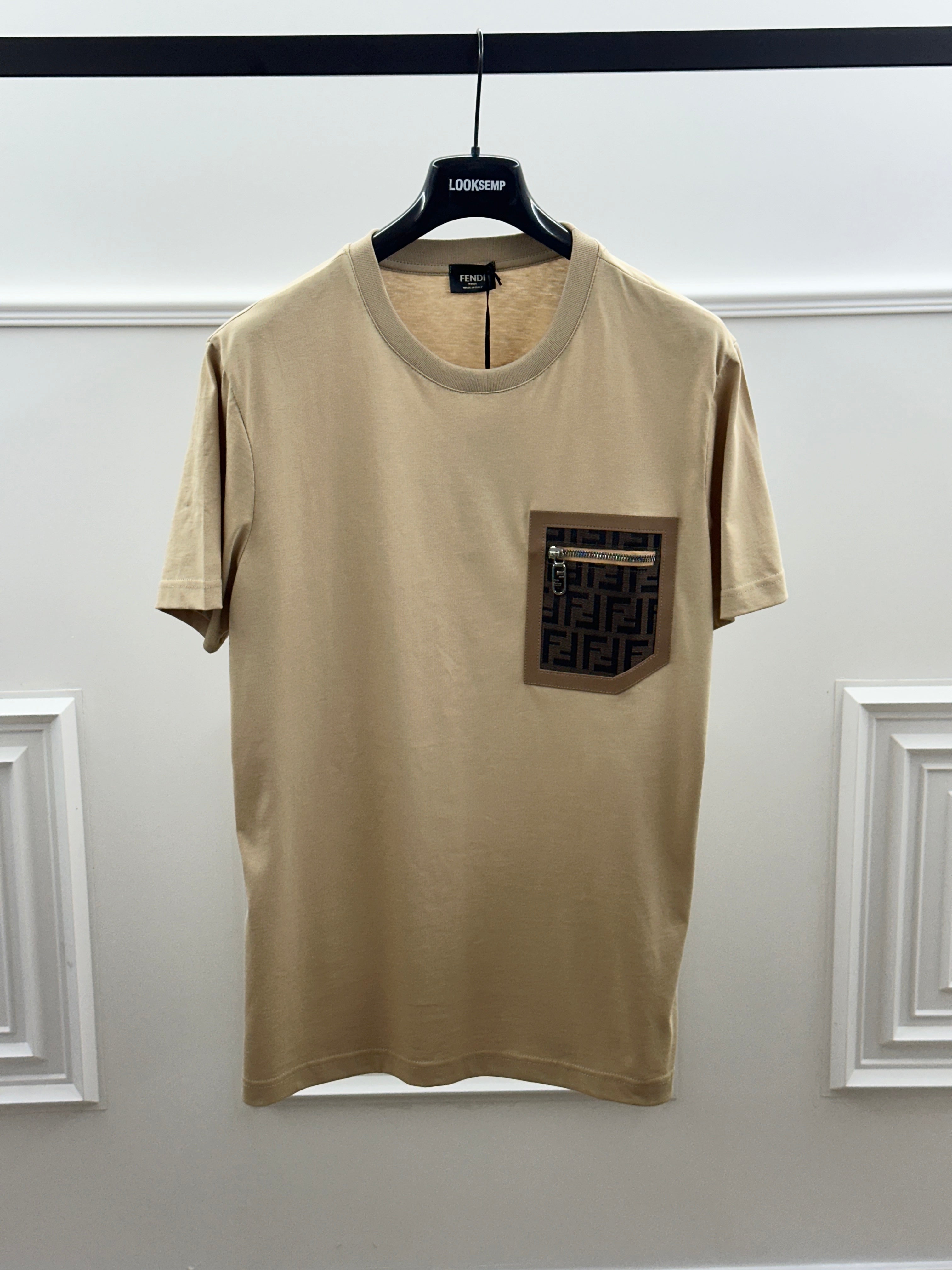FENDI™ FF Pocket Zip T-Shirt Beige Luxury Edition