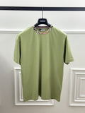 T-shirt Burberry Check Collar Sage Green