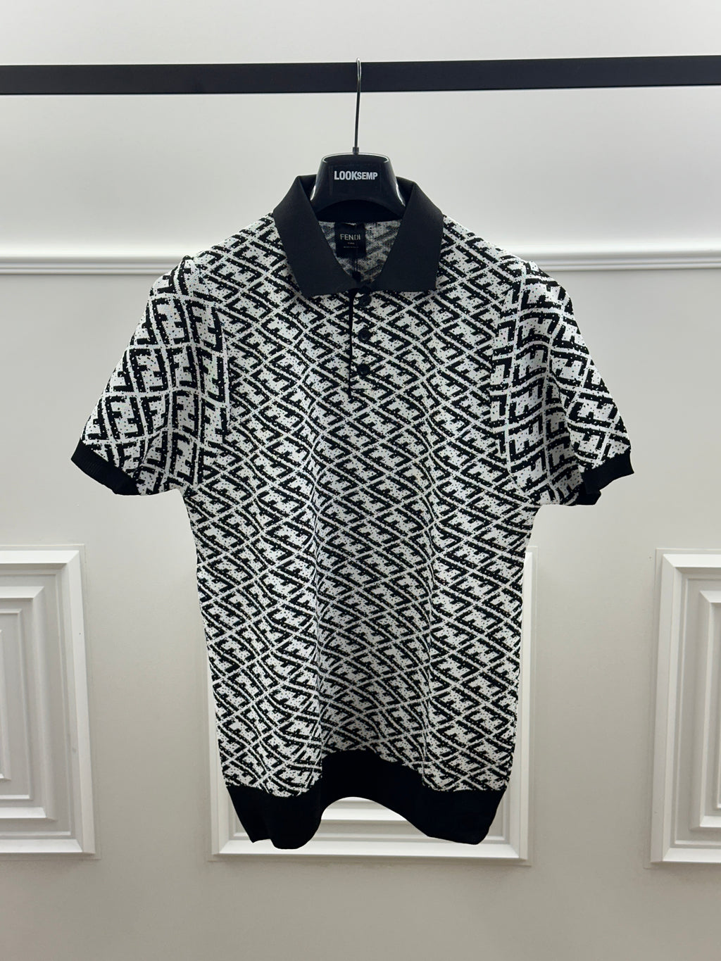 FENDI™ FF Monogram Knit Polo Black White Luxury Edition