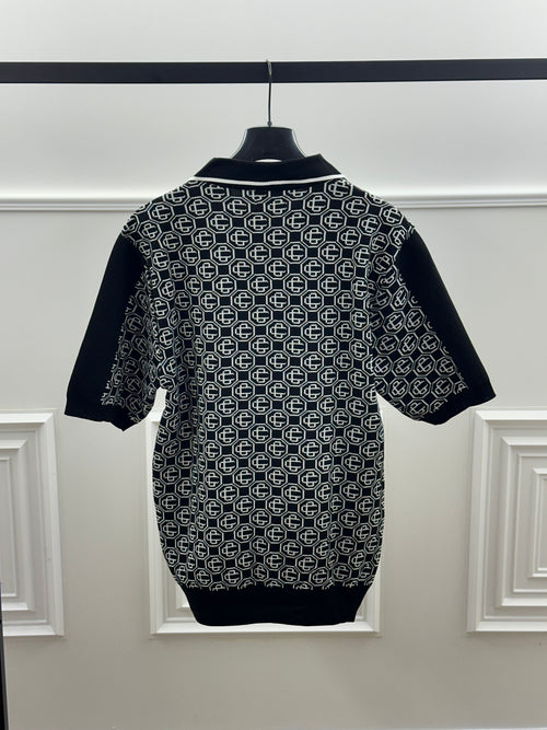 CASABLANCA™ Monogram Knit Polo Black White Luxury Edition