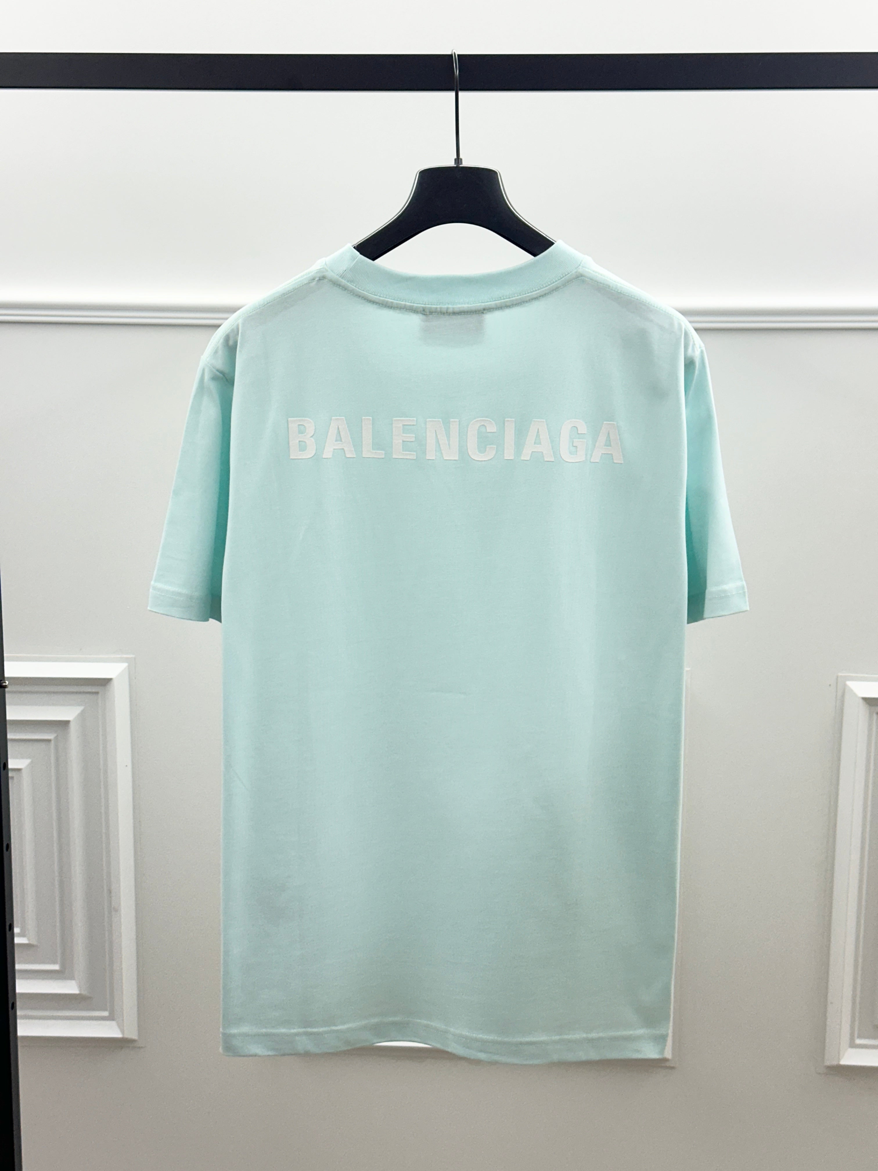 Balenciaga T-Shirt Logo Back Print Verde Acqua Oversize