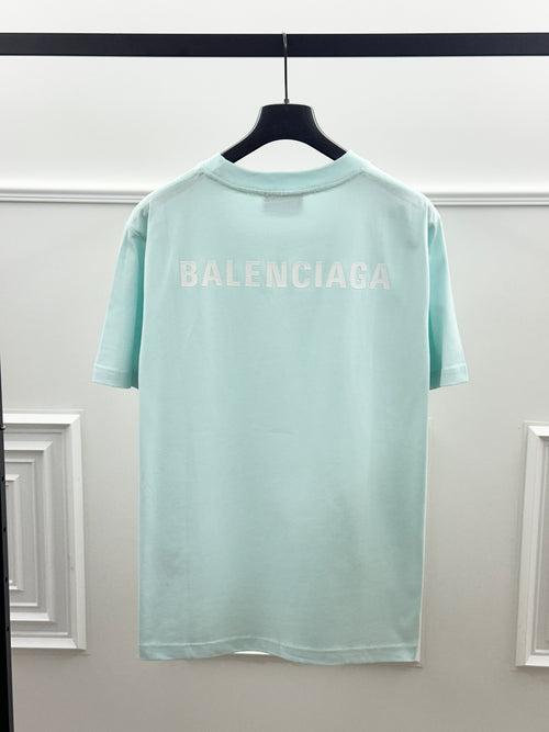 Balenciaga T-Shirt Logo Back Print Verde Acqua Oversize