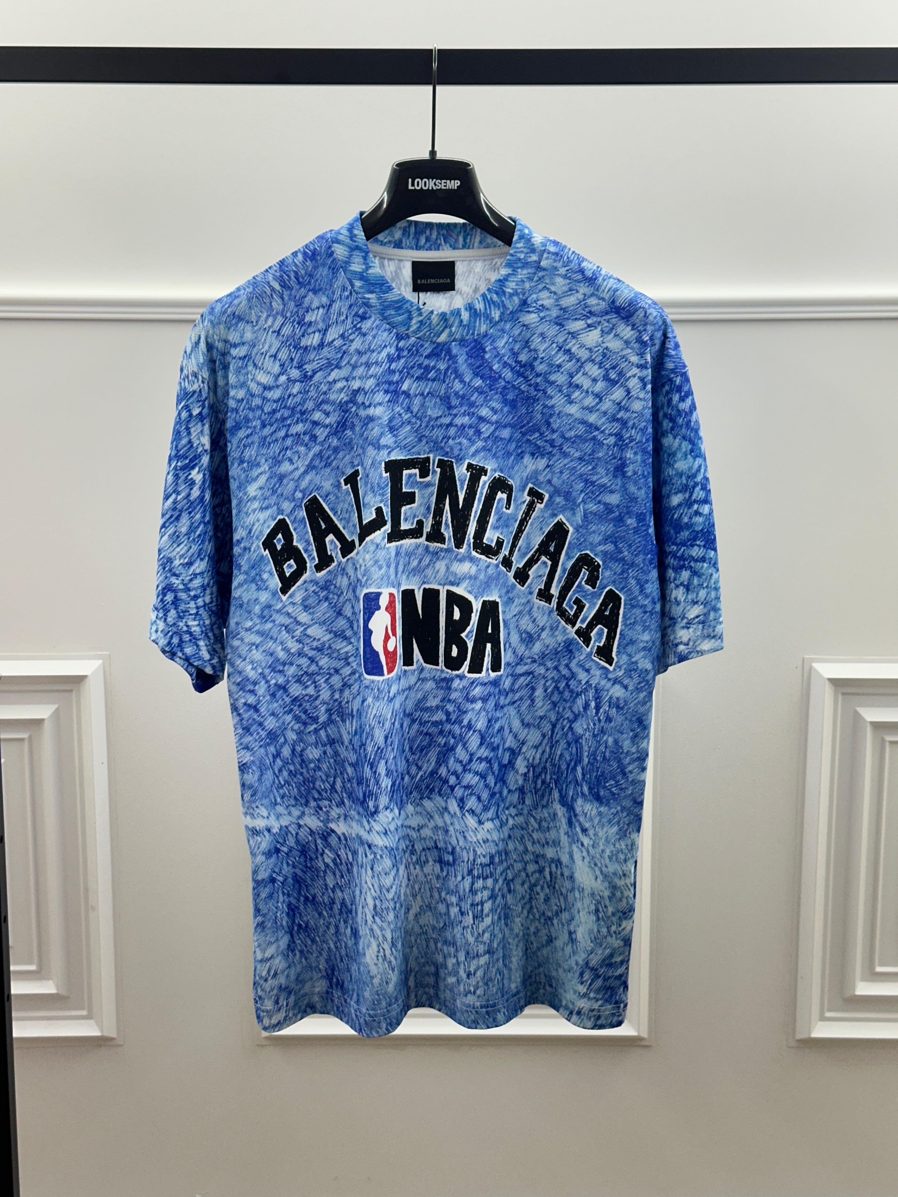 Balenciaga x NBA T-Shirt Blue Pattern Oversize