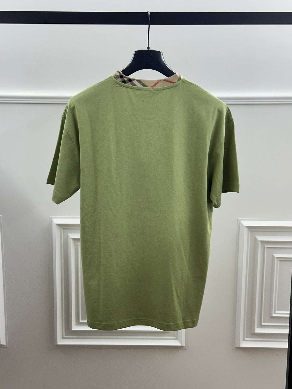T-shirt Burberry Check Collar Sage Green