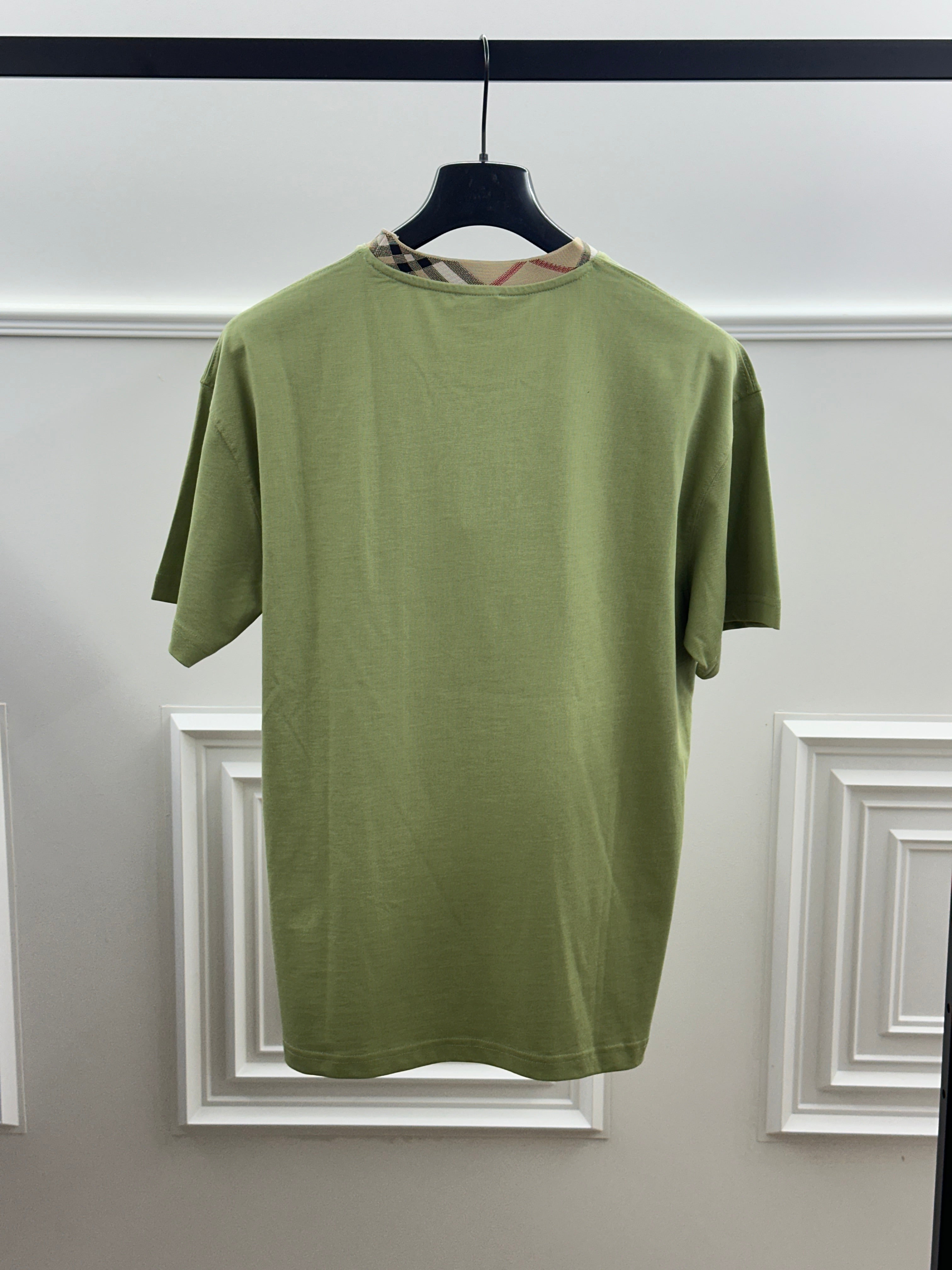T-shirt Burberry Check Collar Sage Green