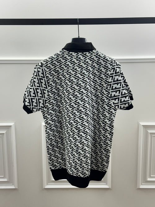 FENDI™ FF Monogram Knit Polo Black White Luxury Edition