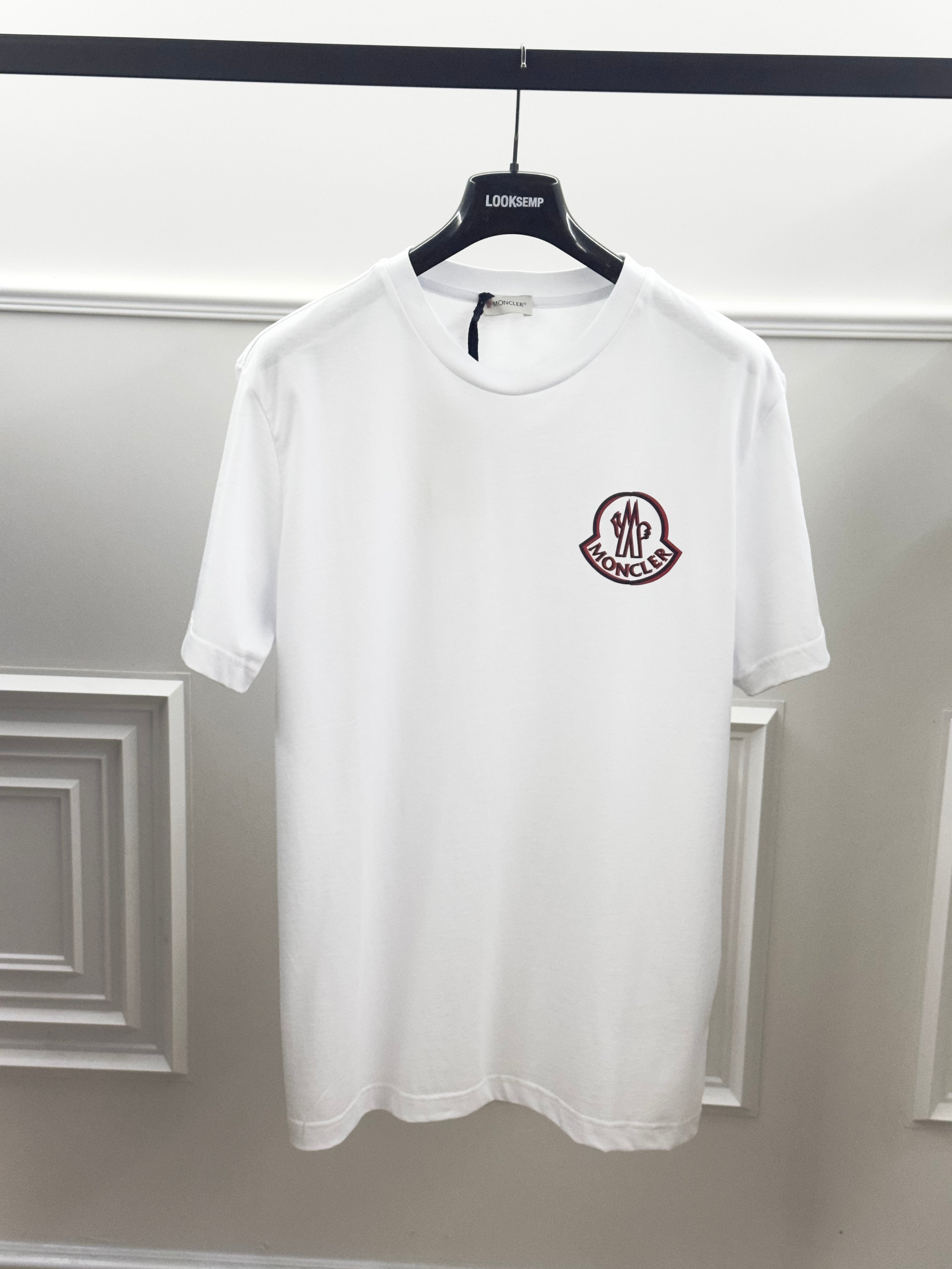 T-Shirt Moncler Uomo Bianca con Logo Ricamato Frontale