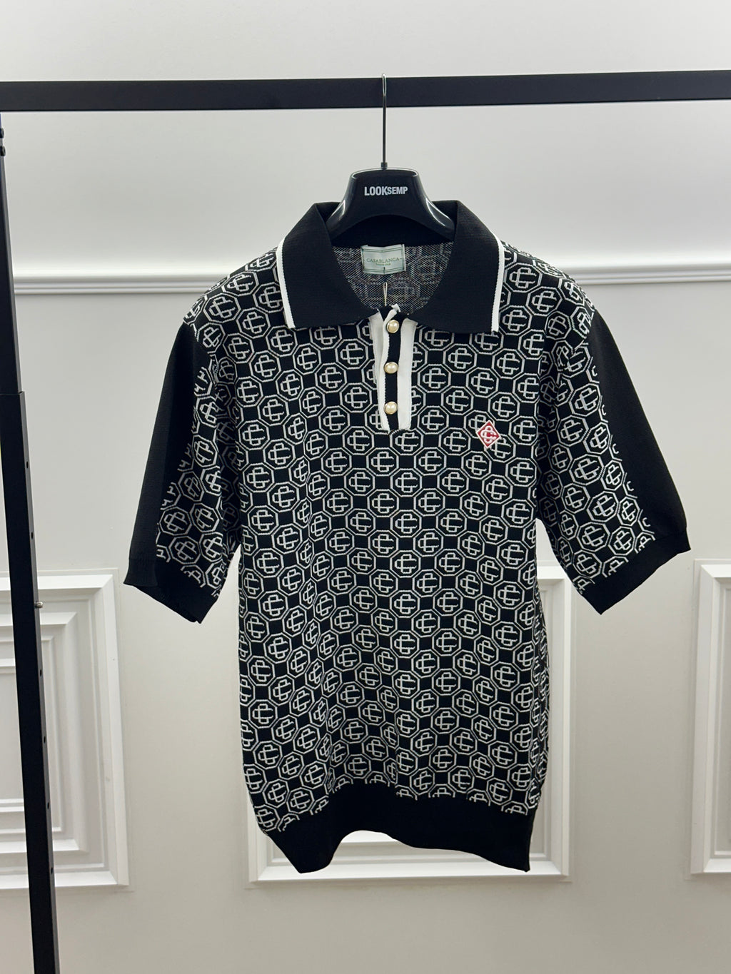 CASABLANCA™ Monogram Knit Polo Black White Luxury Edition