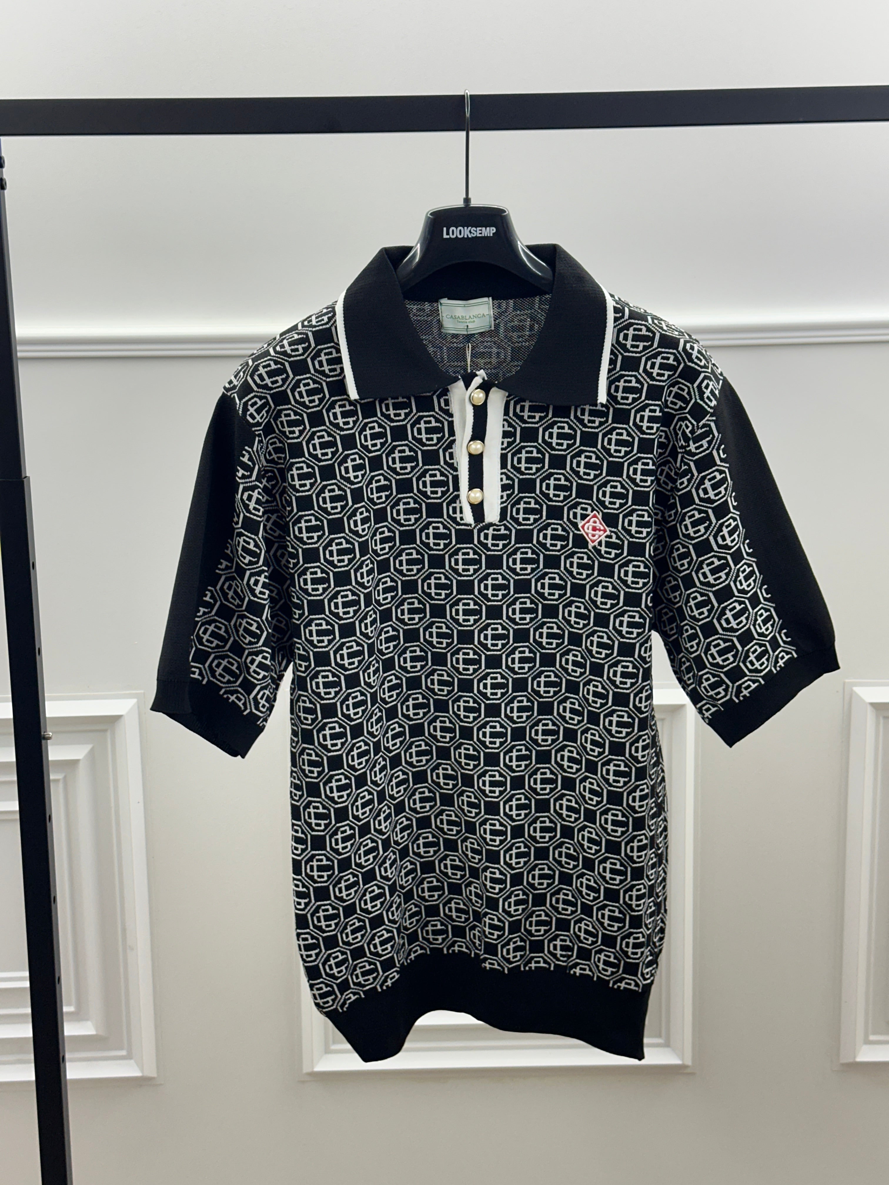 CASABLANCA™ Monogram Knit Polo Black White Luxury Edition
