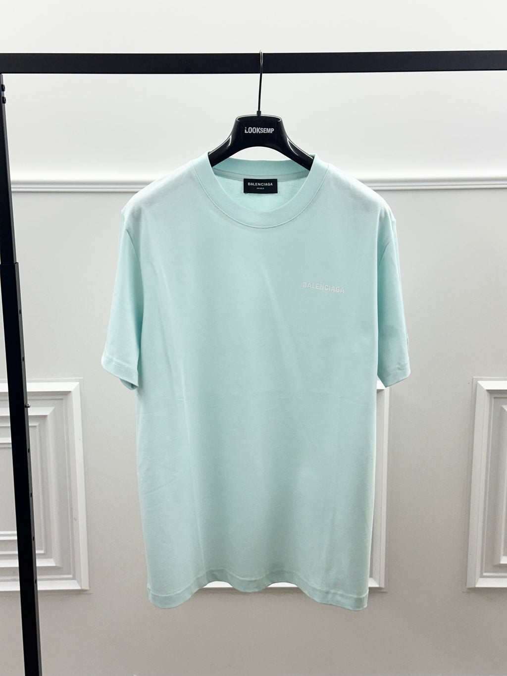 Balenciaga T-Shirt Logo Back Print Verde Acqua Oversize
