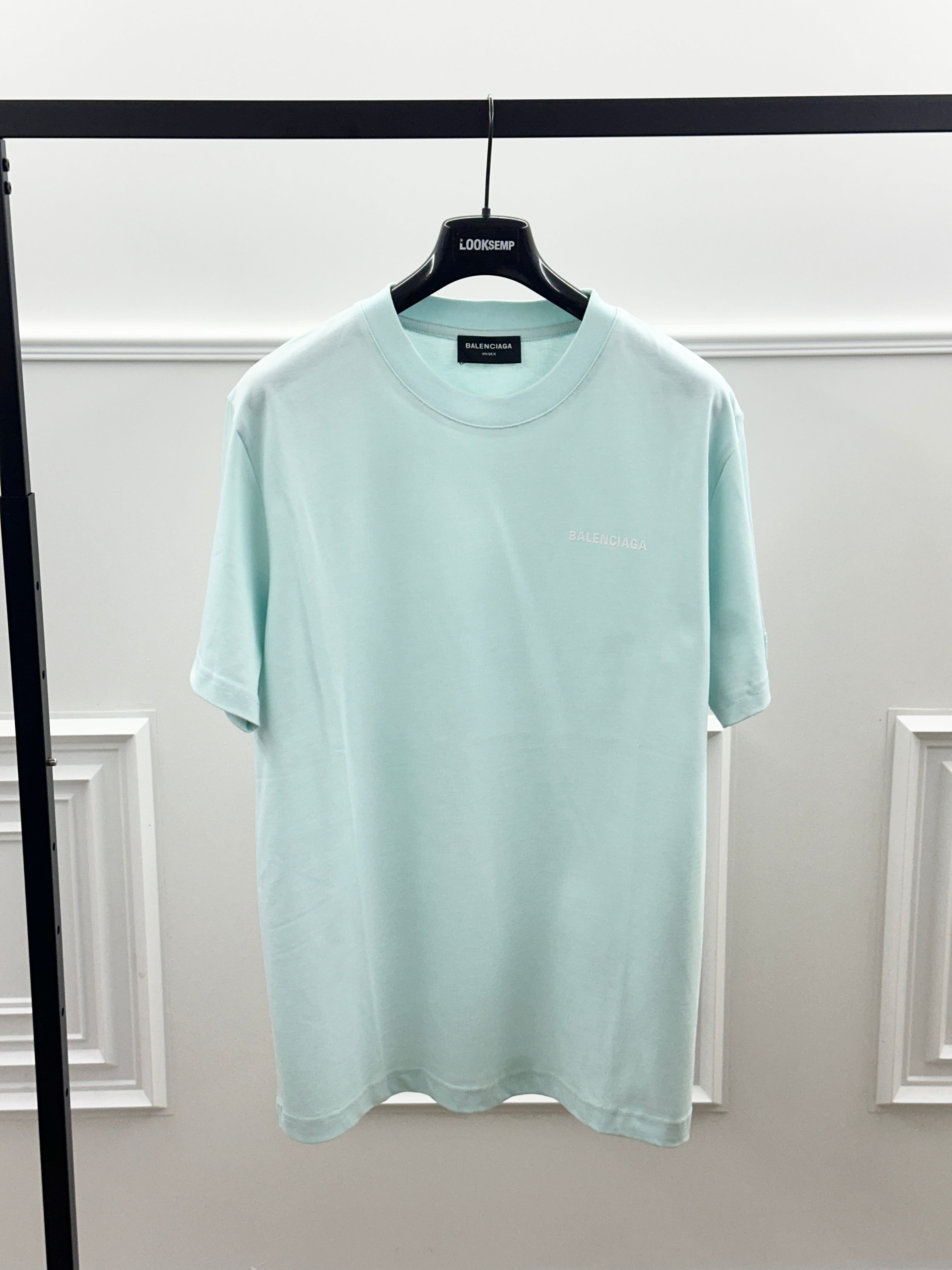 Balenciaga T-Shirt Logo Back Print Verde Acqua Oversize